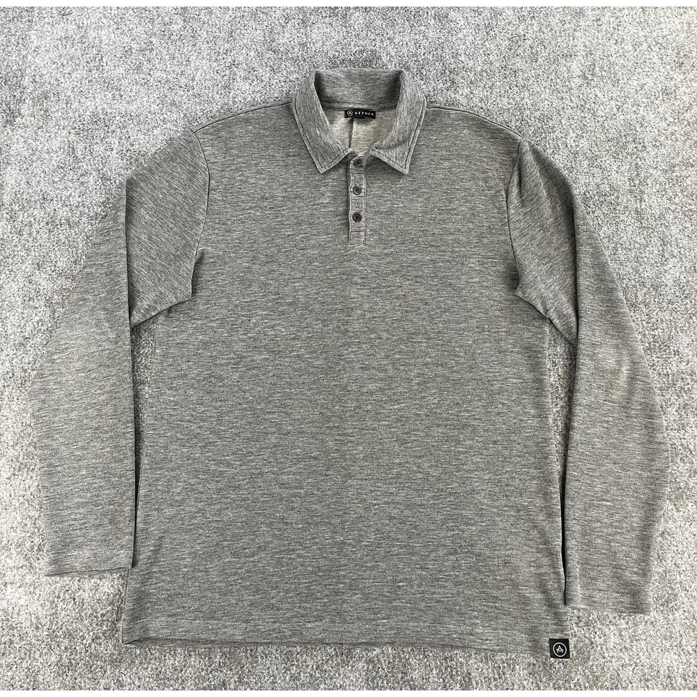 Aether Long Sleeve Polo Shirt Mens XL Merino Wool Heathered Gray Soft Casual EUC - Picture 2 of 9